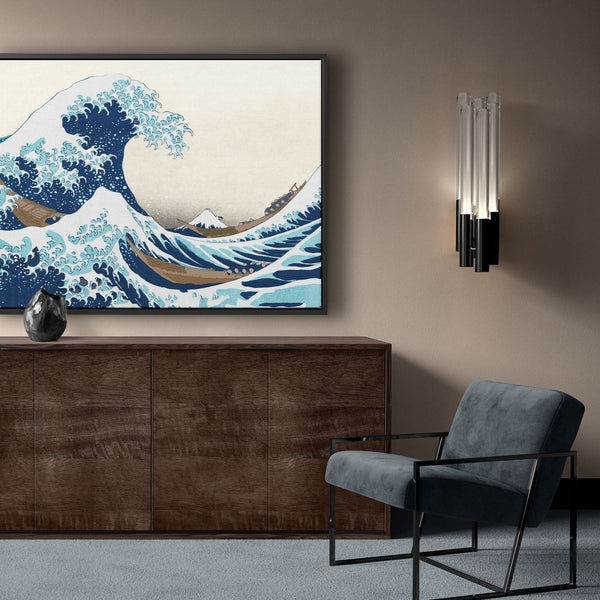 Deze lijst maakt het Japanse schilderij, De grote golf van Kanagawa door Katsushika Hokusai op canvas helemaal compleet