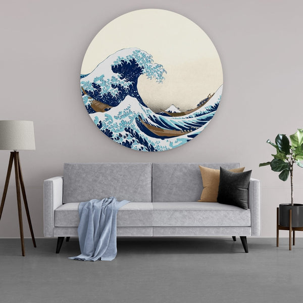 Japanse muurcirkel kunst van De grote golf van kanagawa op aluminium dibond