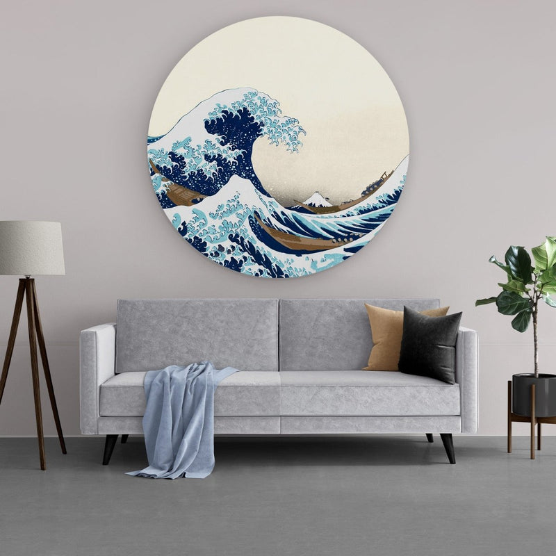 Japanse muurcirkel kunst van De grote golf van kanagawa op aluminium dibond