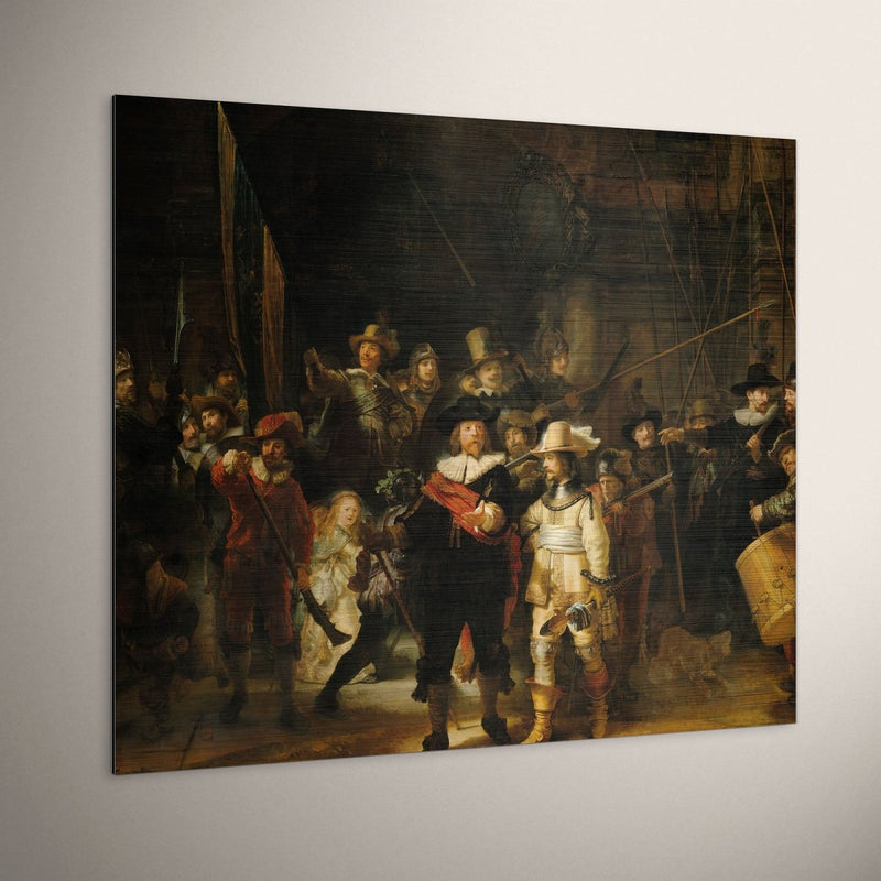 De nachtwacht op geborsteld aluminium