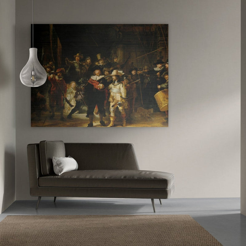 Stoer en groot, deze nachtwacht op geborsteld aluminium metaal in groot formaat. 