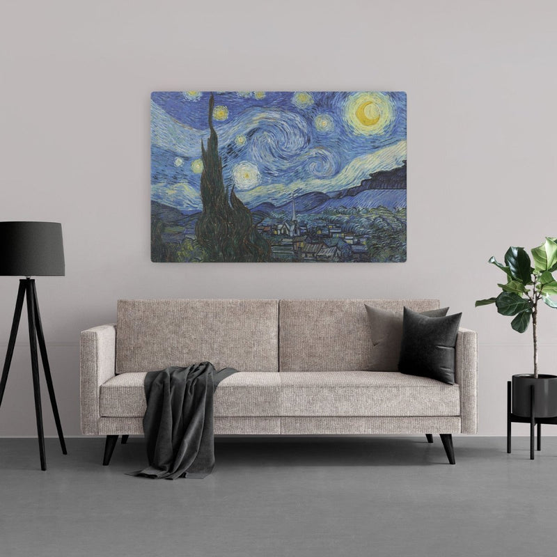 Bekijk hier de Sterrennacht van van Gogh op canvas in de woonkamer. 