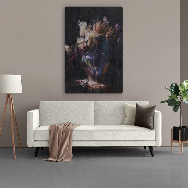 Canvasafdruk van Floral Splendor - Abstracte bloemen op donkere achtergrond