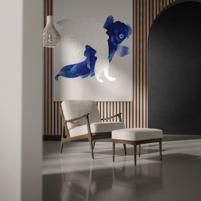 Ultieme Japanse kunst word dit karper schilderij wel genoemd. Het heeft de Japanse traditionele kleuren en kent een minimalistisch, maar toch ook luxe uitstraling. 