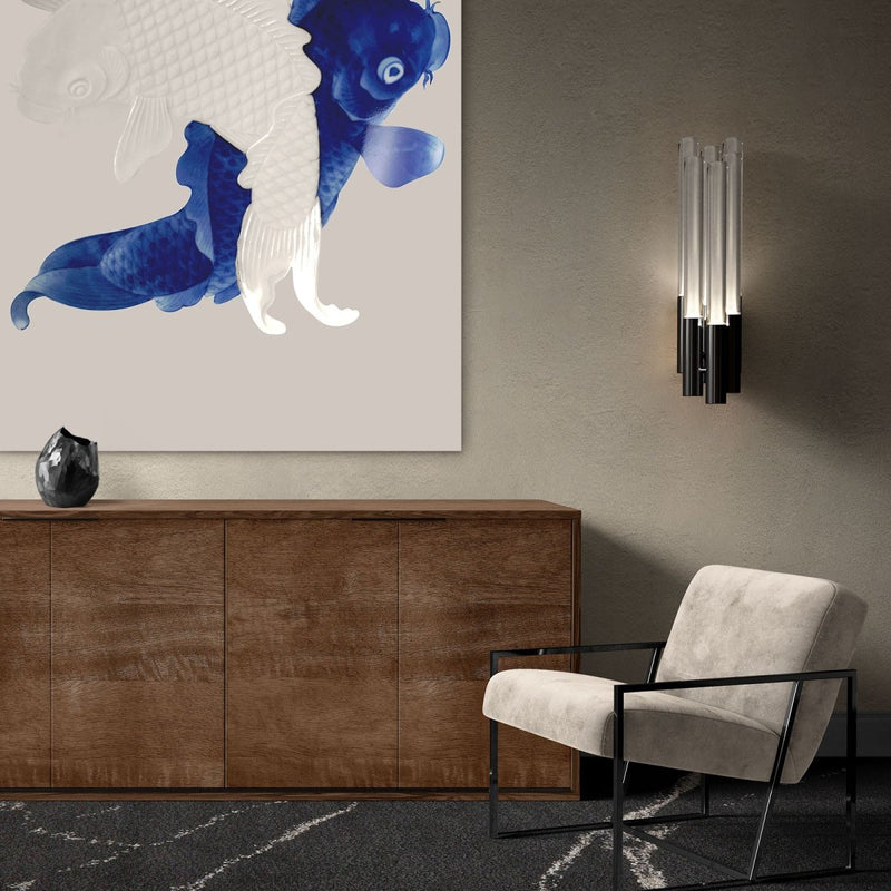 Extra groot dibond schilderij in de kleur Delfts blauw met karpers