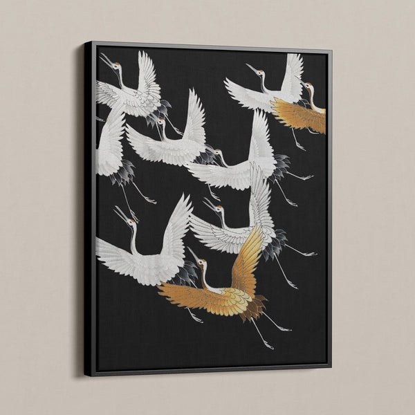 Kraanvogels goud editie op canvas met lijst