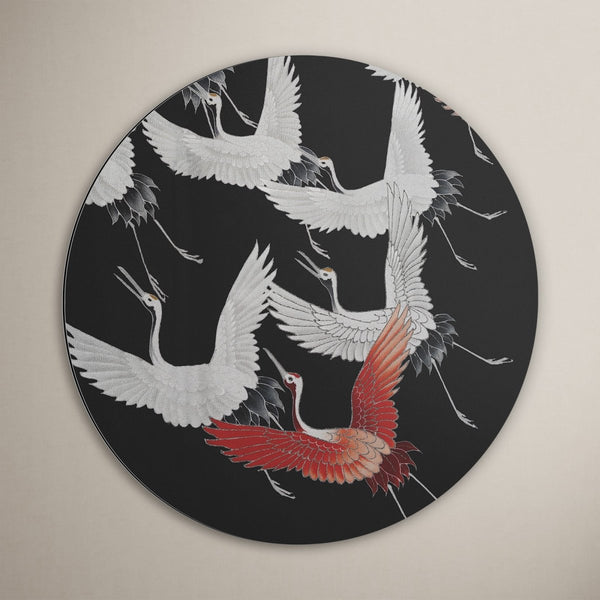Muurcirkel kraanvogels rood wit zwart