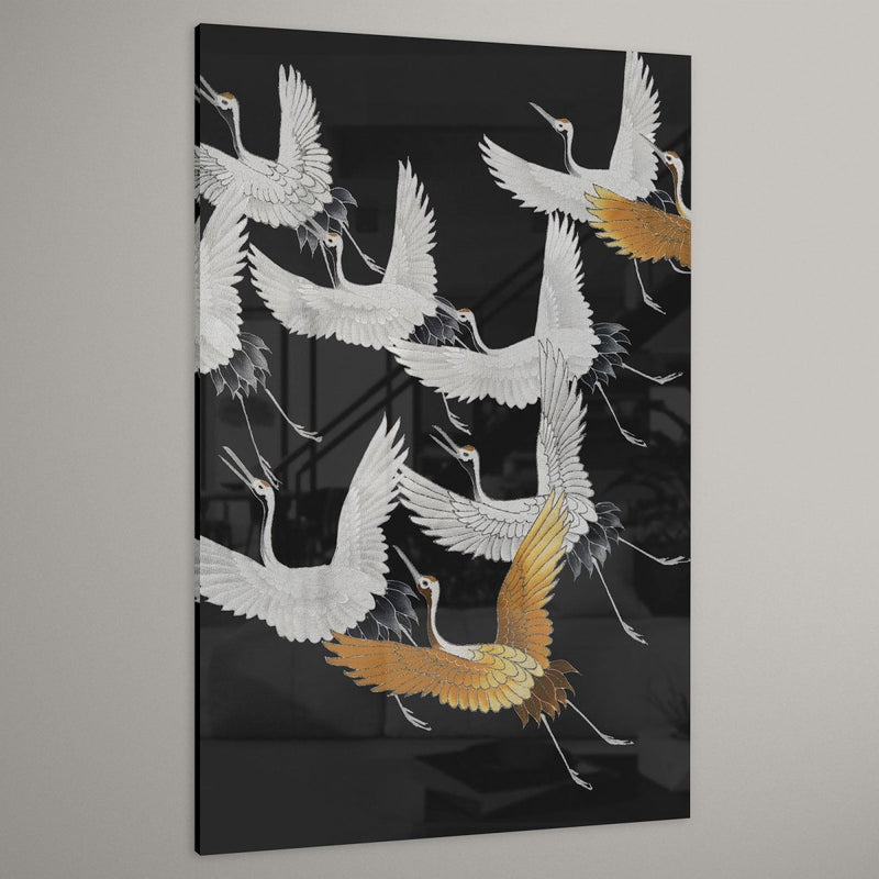 Kraanvogel goud zwart op plexiglas japandi stijl