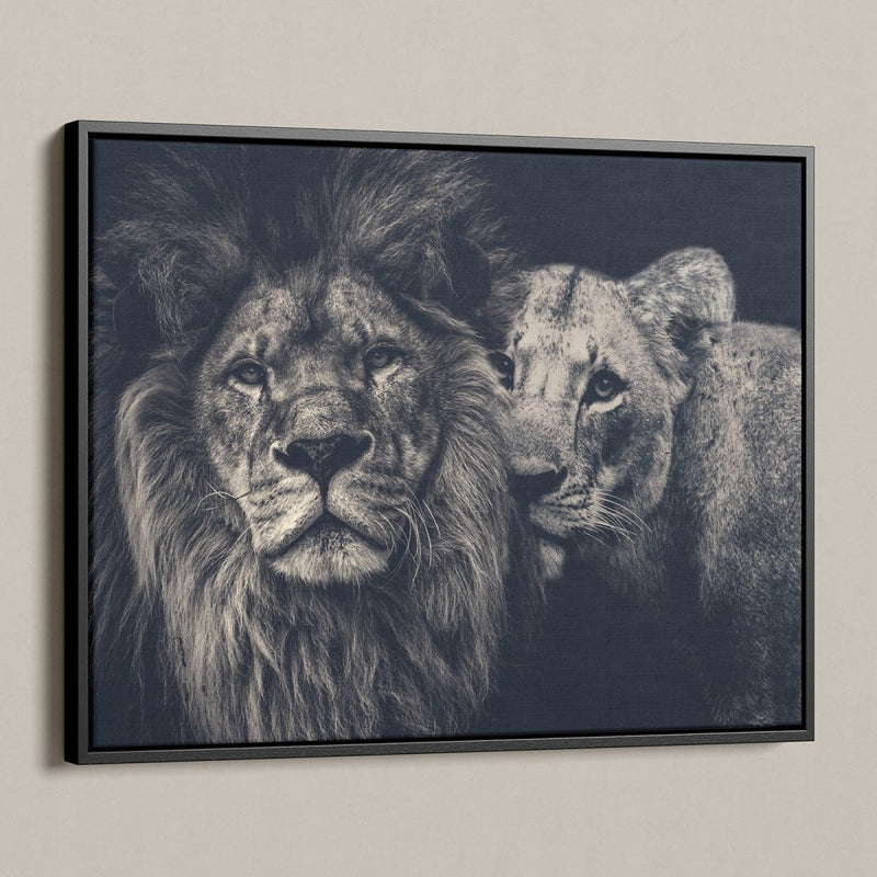 Lion couple op canvas met een lijst