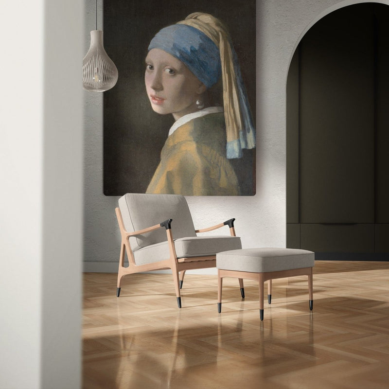 Meisje met de parel op canvas in een modern interieur