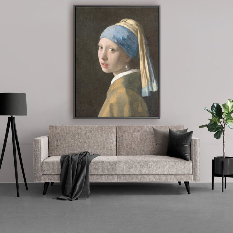 Het meisje met de parel op canvas met lijst