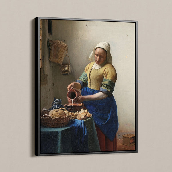 Melkmeisje op canvas met lijst