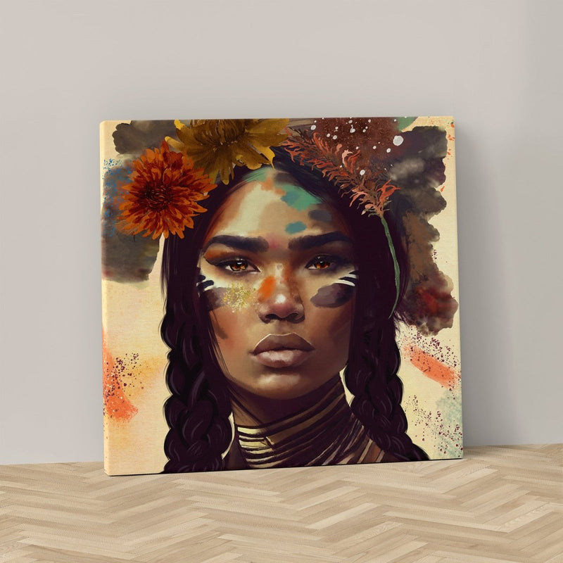 Native woman is ook verkrijgbaar op een vierkant canvas