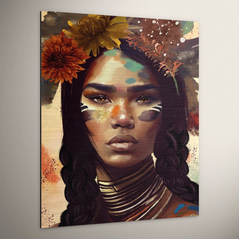 Native woman indiaan schilderij vrouw op geborsteld aluminium paneel