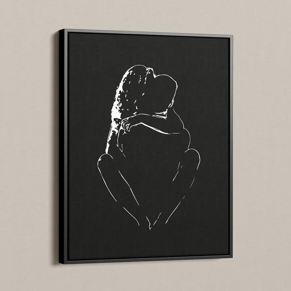 Silhouette lijntekening man en vrouw op canvas met lijst
