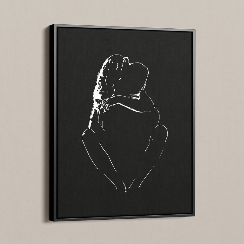 Silhouette lijntekening man en vrouw op canvas met lijst