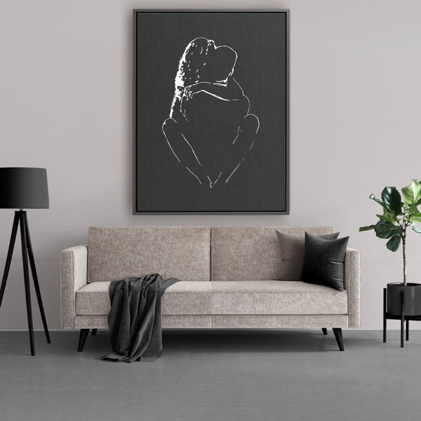 Lijntekening man en vrouw op canvas met lijst