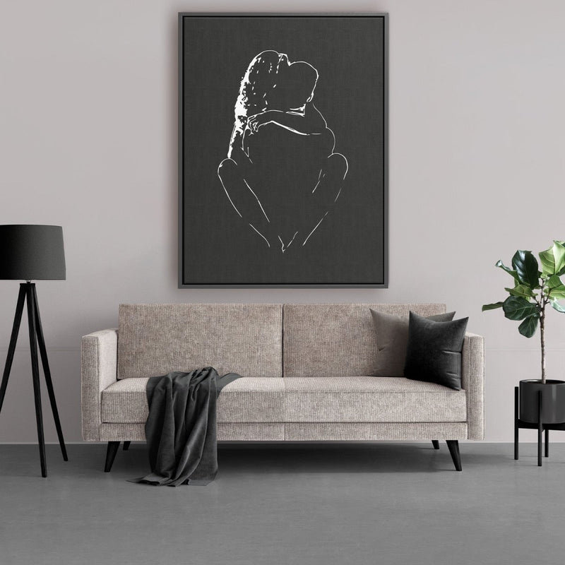 Lijntekening man en vrouw op canvas met lijst