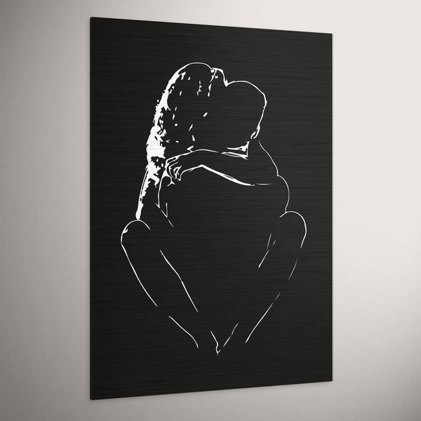 Silhouette lijntekening op geborsteld aluminium