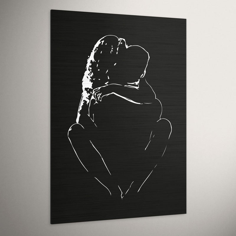 Silhouette lijntekening op geborsteld aluminium